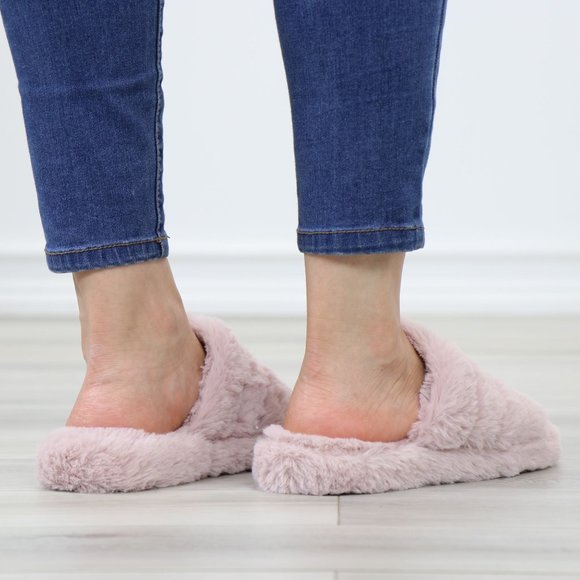 Pink Puff Fuzzy Fluffy Slip On Plush Slippers Diamond Accents - Picture 11 of 16